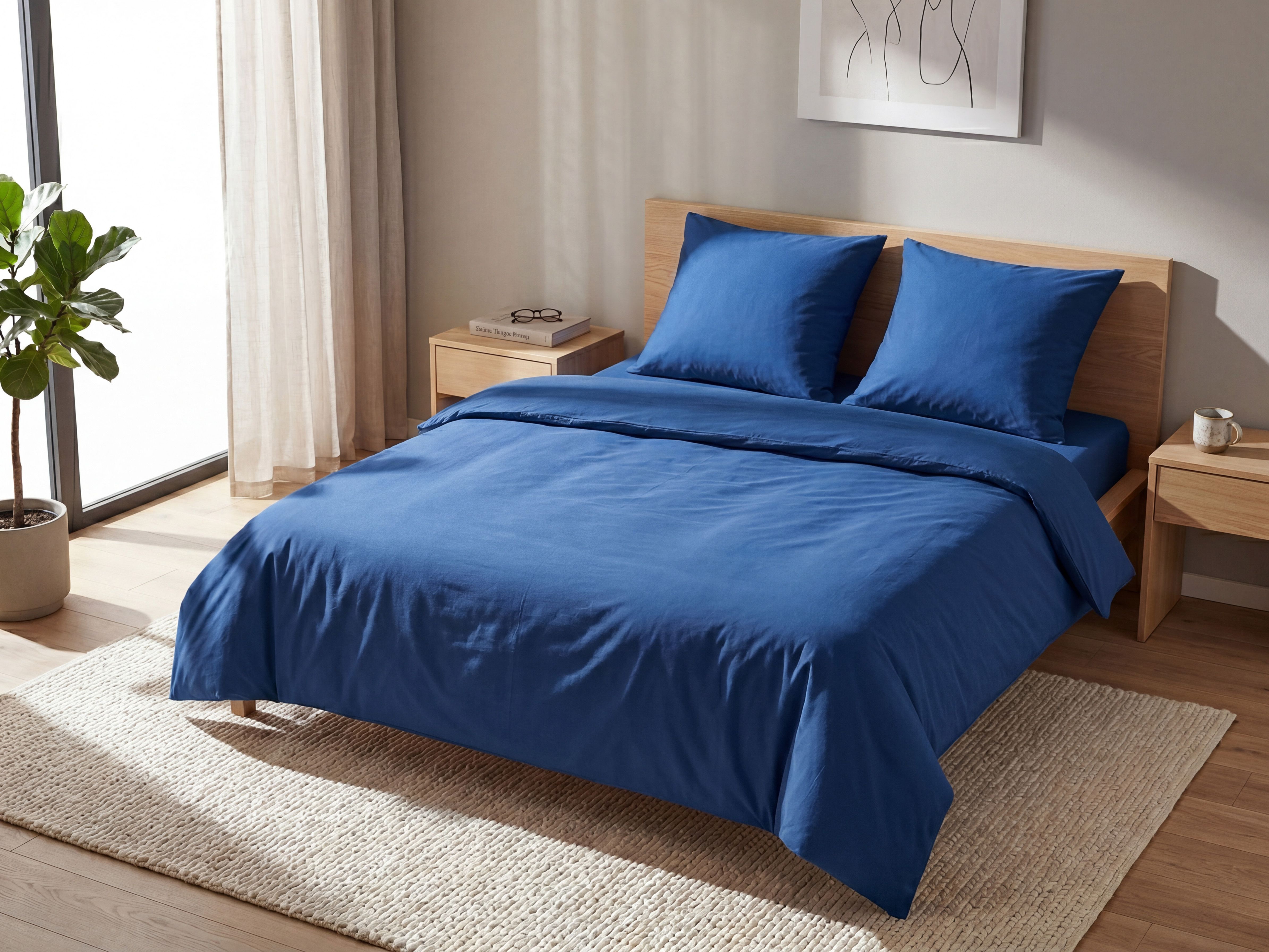 Påslakanset HARMONRIDGE 155 x 220 cm Bomullssatin Mörkblå_1180328