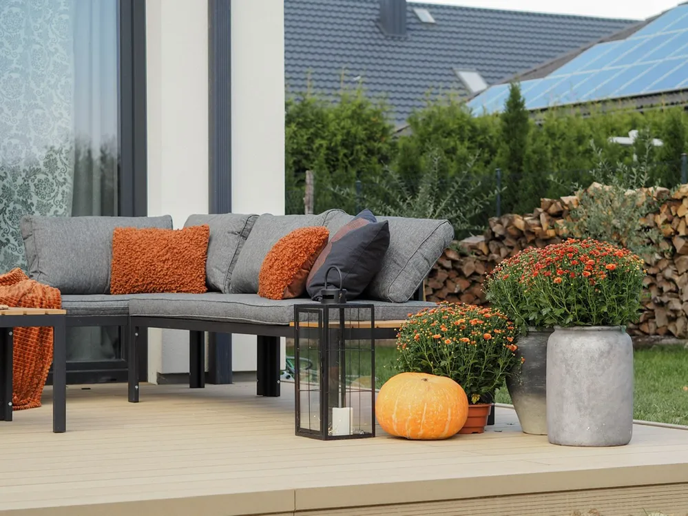 Garden Corner Sofa with Table 4 Seater PIENZA II Modular Grey Right Hand_810512