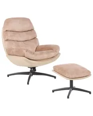 Svängbar fåtölj EIDE med fotpall Sammet Sandbeige_923447