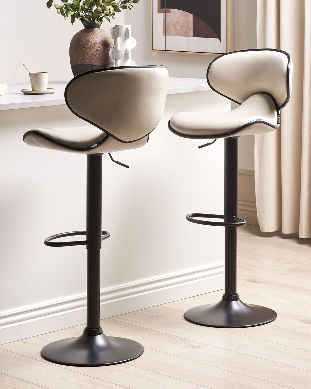 Set of 2 Bar Chairs CONWAY Swivel Faux Leather Light Beige