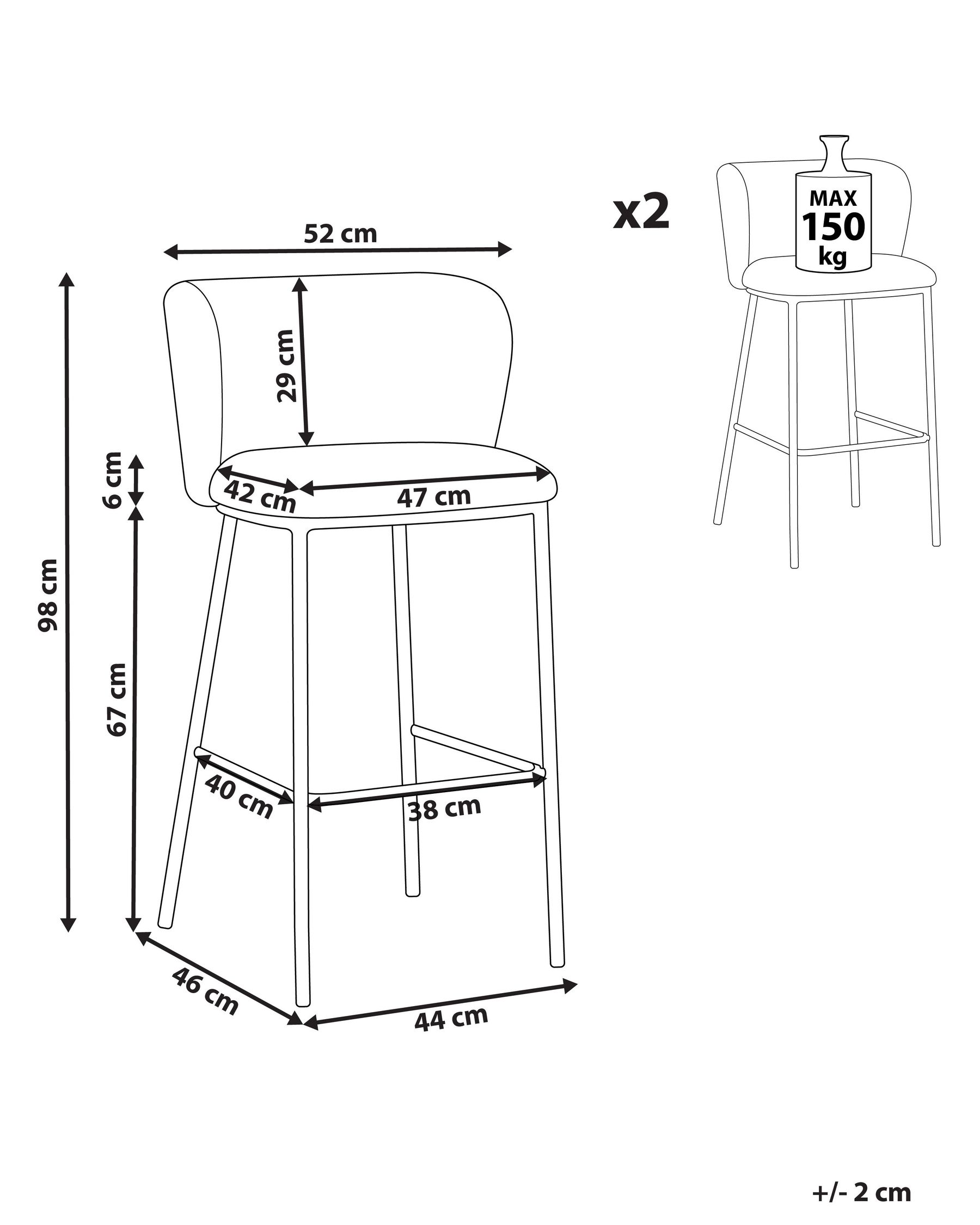 Set of 2 Bar Chairs MINA Boucle Light Grey_884046