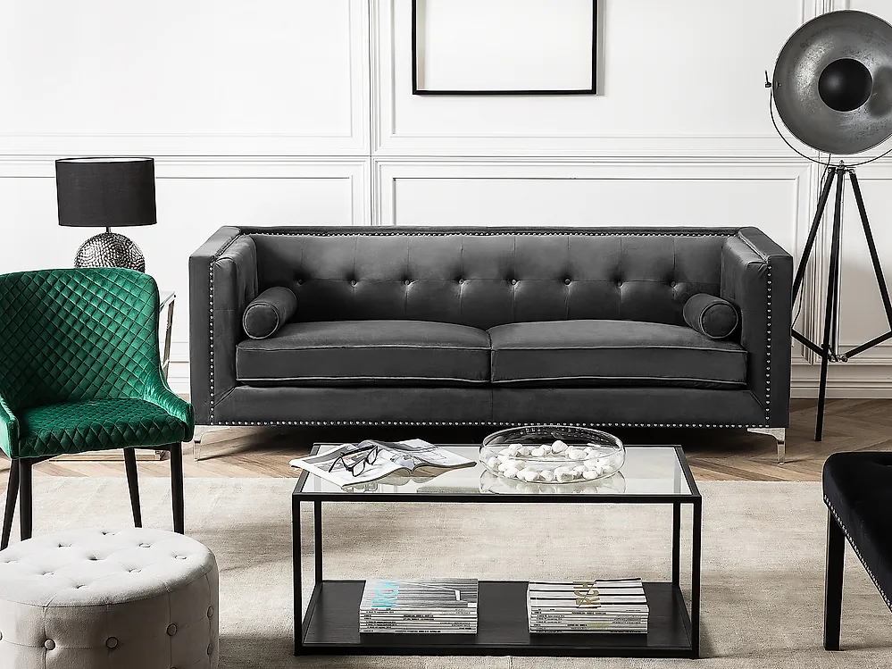 Soffa 3-sits AVALDSENES Sammet Mörkgrå_1176823