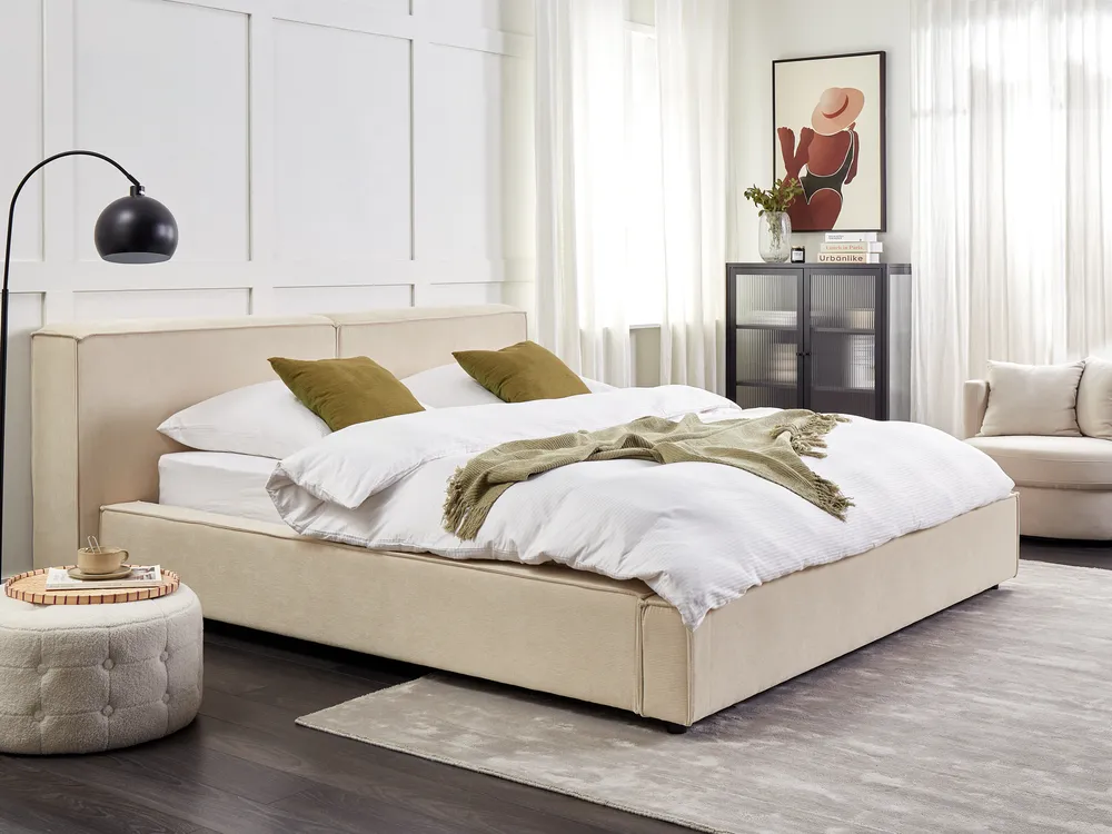 Bed Corduroy LINARDS 180 x 200 cm (EU Super King) Beige