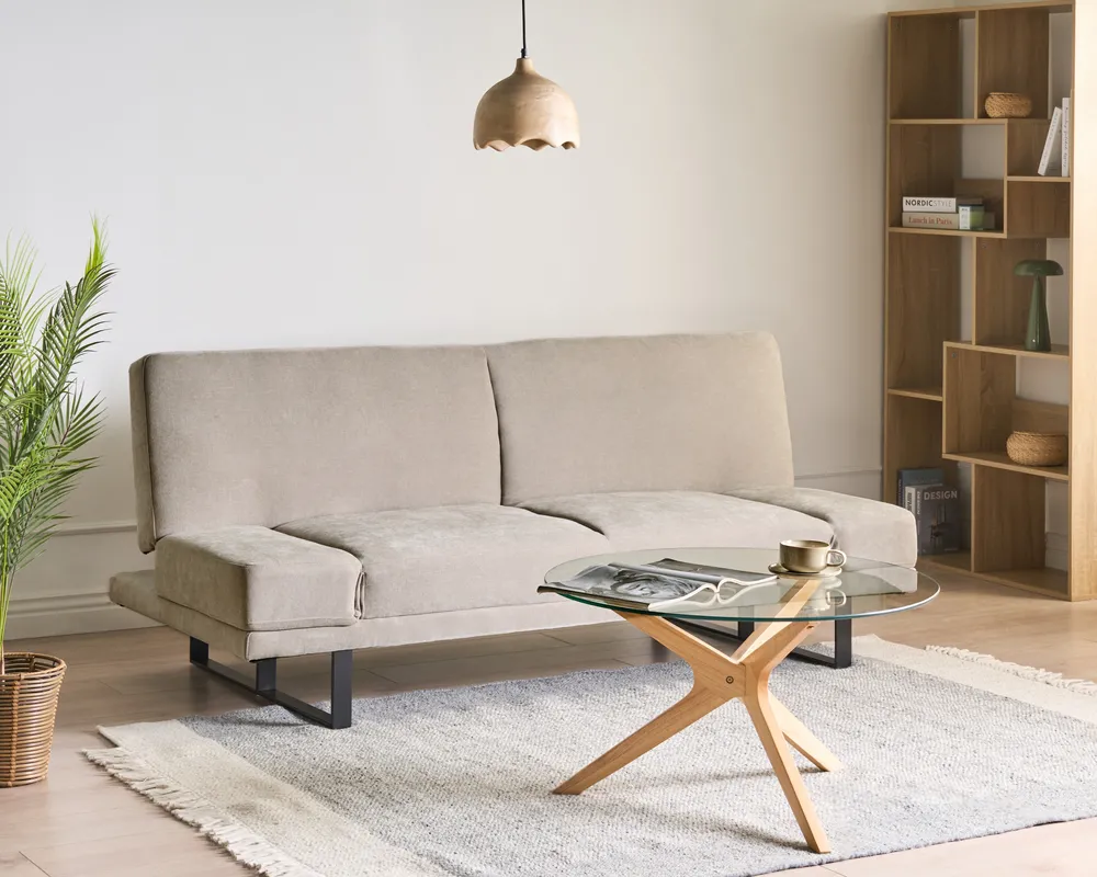 Sofa Bed 2 Seater YORK Chenille Light Beige