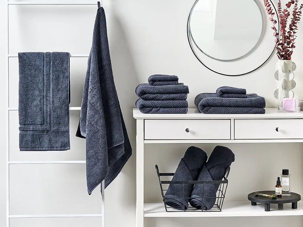 Set of 9 Towels MITIARO Terry Cotton Dark Blue_1180211