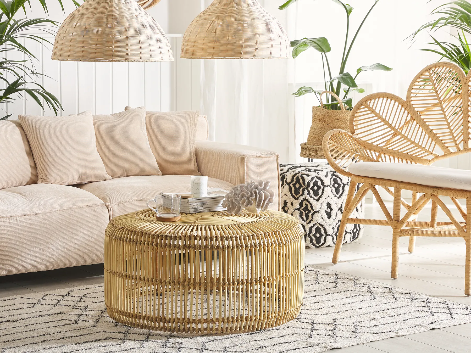 Coffee Table LIMNI Rattan Light Brown_793815