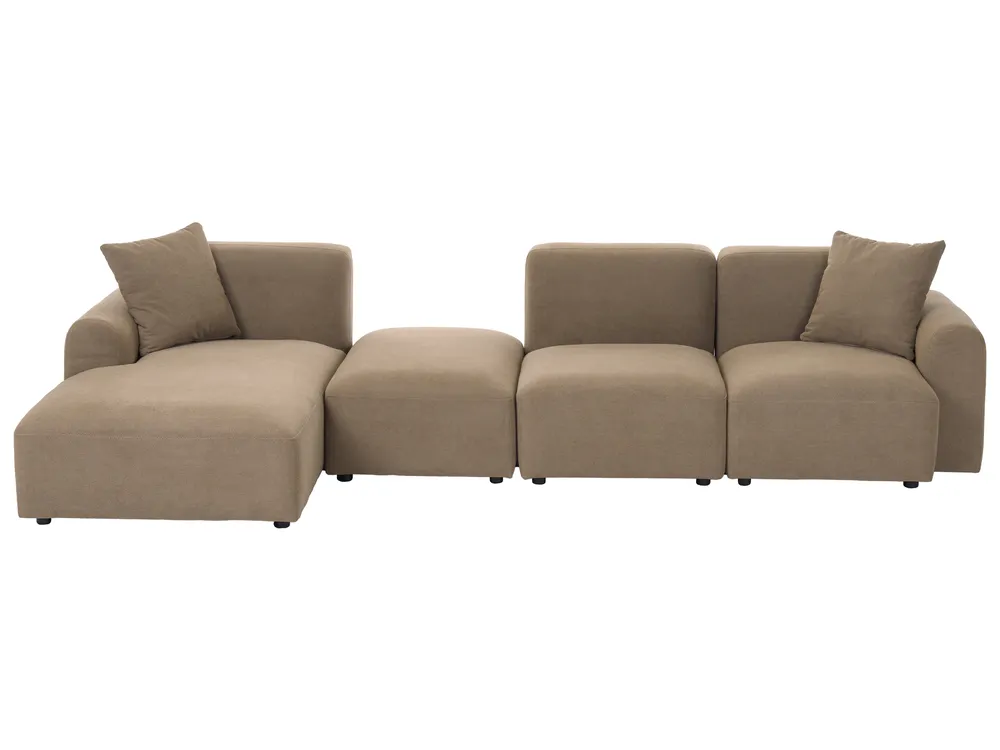 Modular Corner Sofa 3 Seater HEDE with Ottoman Fabric Brown Right Hand_1087429