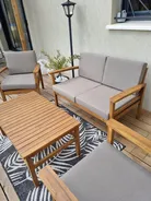 Garden Lounge Set with Table and Ottoman 4 Seater MANILA Acacia Wood Light Brown_821277
