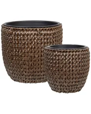 Set of 2 Plant Pots BERBERIS 34/45 cm PE Rattan Dark Brown_897148