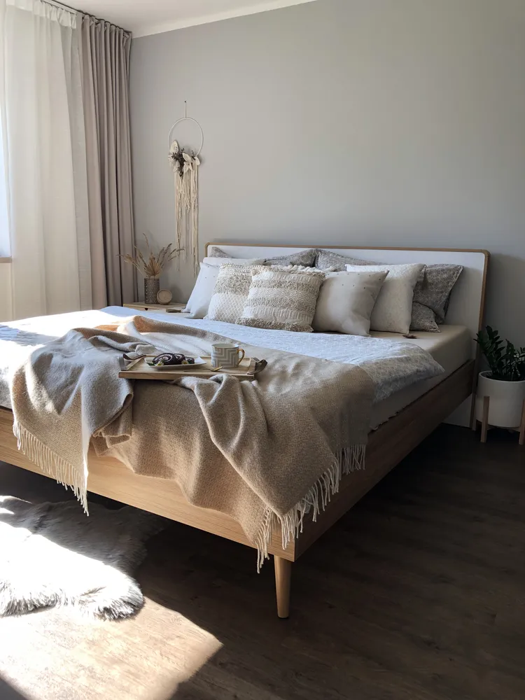 Bed with LED SERRIS 180 x 200 cm (EU Super King) Light Brown_807427