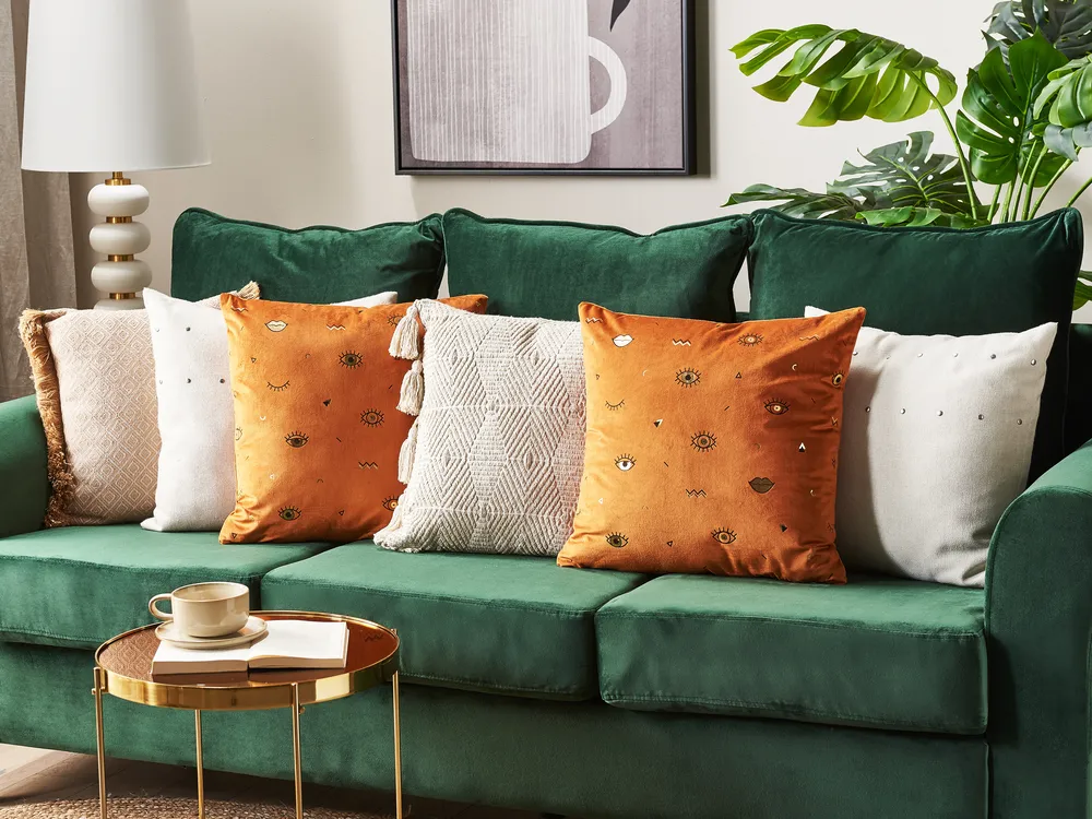 Set of 2 Decorative Cushions AEONIUM 45 x 45 cm Velvet Orange Abstract Pattern
