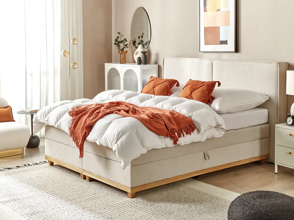 Divan Bed with Storage DYNASTY Fabric Beige 180 x 200 cm (EU Super King)