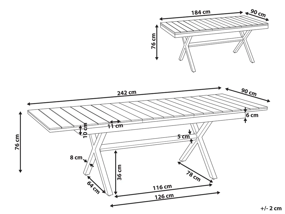 Extending Garden Dining Table FANES 184/242 cm 90 cm Metal Graphite Grey_928666