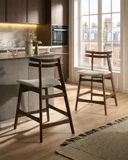 Set med 2 barstolar CYNTHIANA Trä Brun/ Ljusbeige_1074433