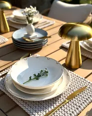Set med 12 matserviser CHAROLI Porslin Vit/ Guld_1154000