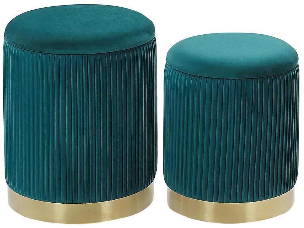 Set of 2 Storage Pouffes MIRAMAR Velvet Teal