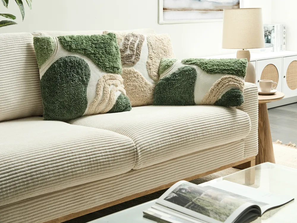 Set of 3 Decorative Cushions ALSTONIA 30 x 50 cm 45 x 45 cm Cotton Green Abstract Pattern