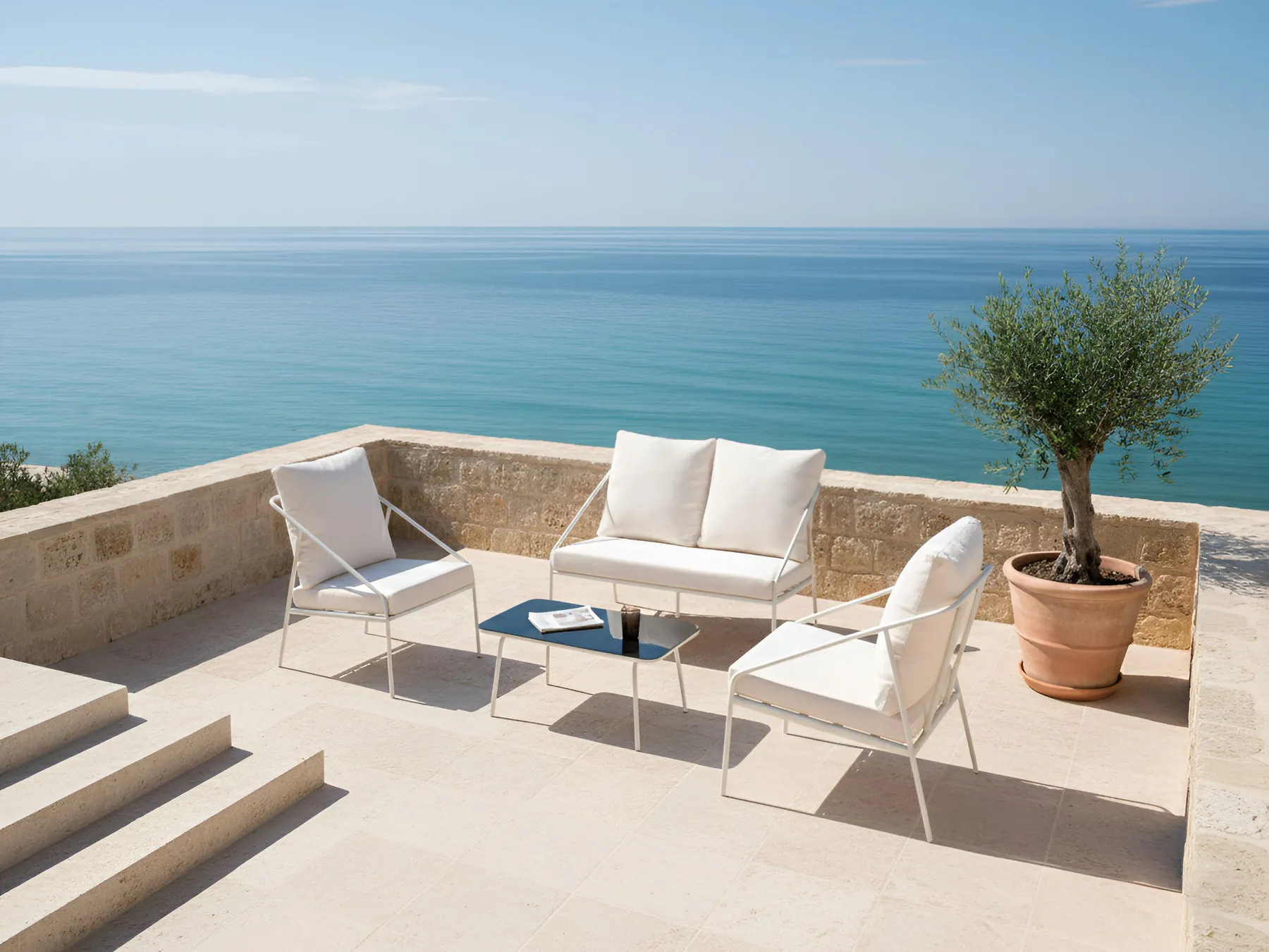 Garden Lounge Set with Table 4 Seater USTICA Metal White_1037419