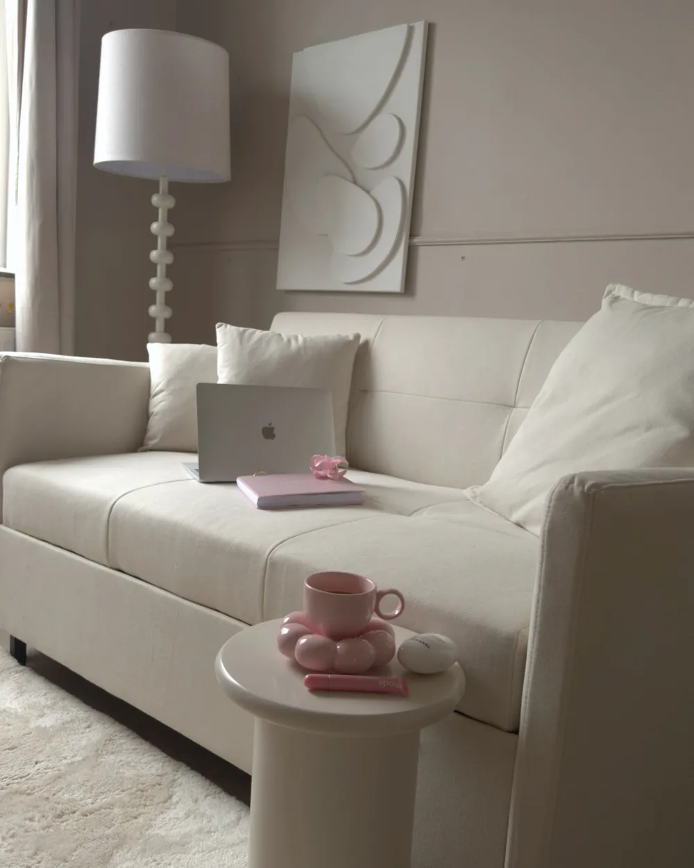 Sofa Bed 2 Seater HOVIN Fabric Light Beige_991731