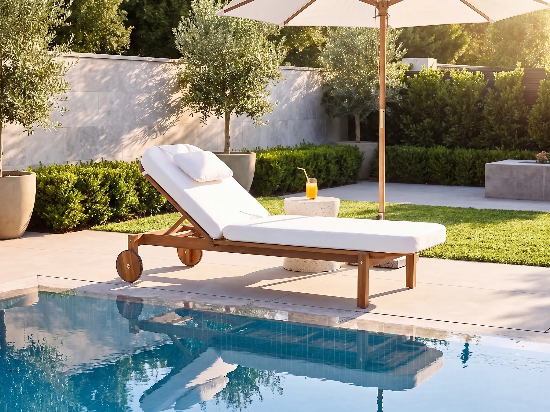 Sun Lounger with Cushion LATERZA  Reclining Certified Acacia Wood White_1165851