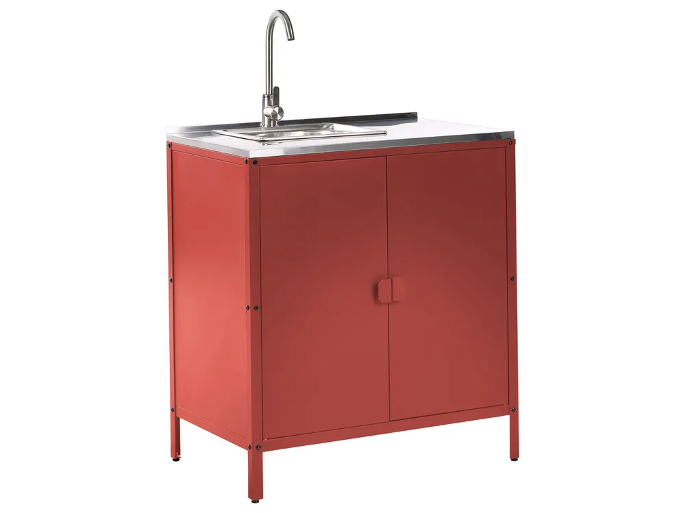Outdoor Kitchen Cabinet with Sink VILAMA Red Metal