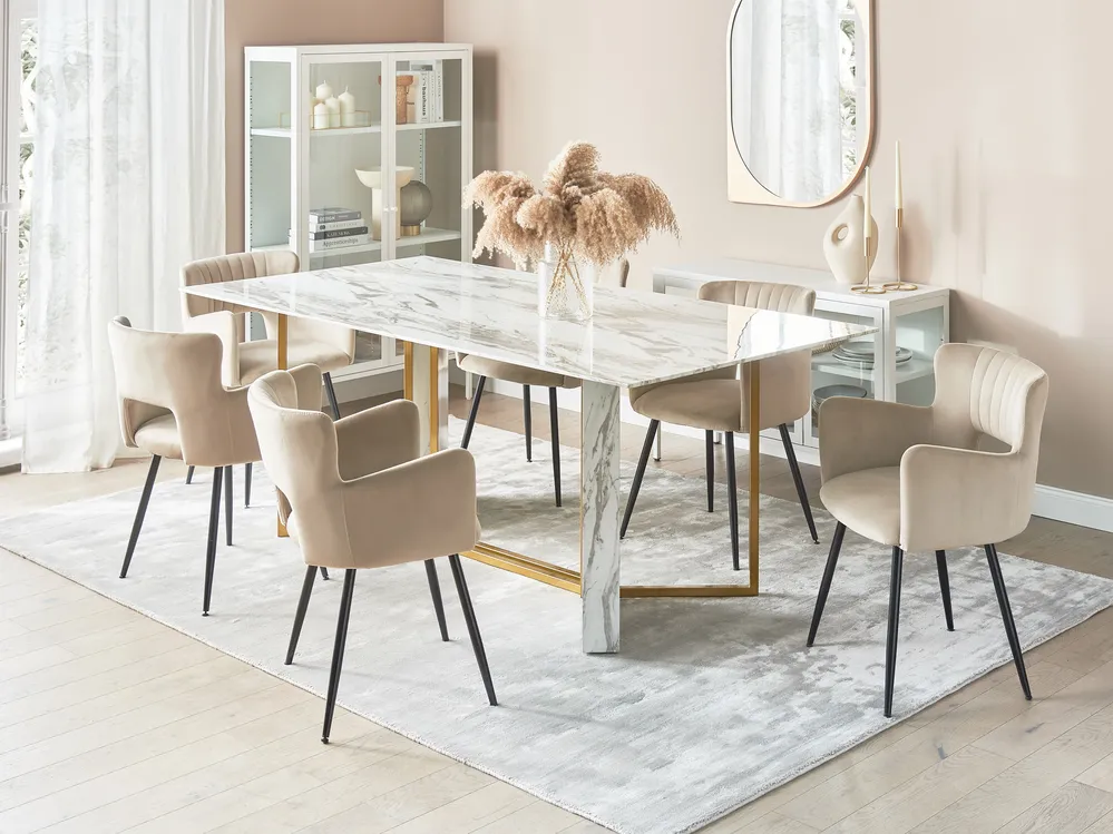 Dining Table CALCIO White Marble 200 cm 100 cm