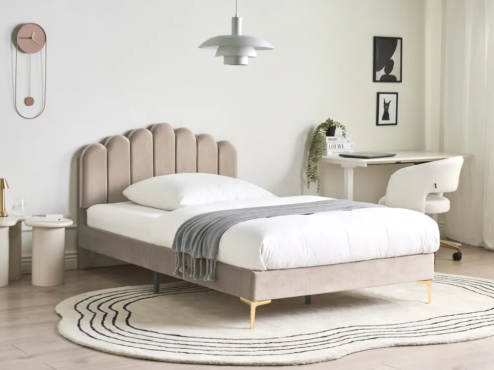 Bed Velvet SAUVIAN 120 x 200 cm (EU Small Double) Taupe