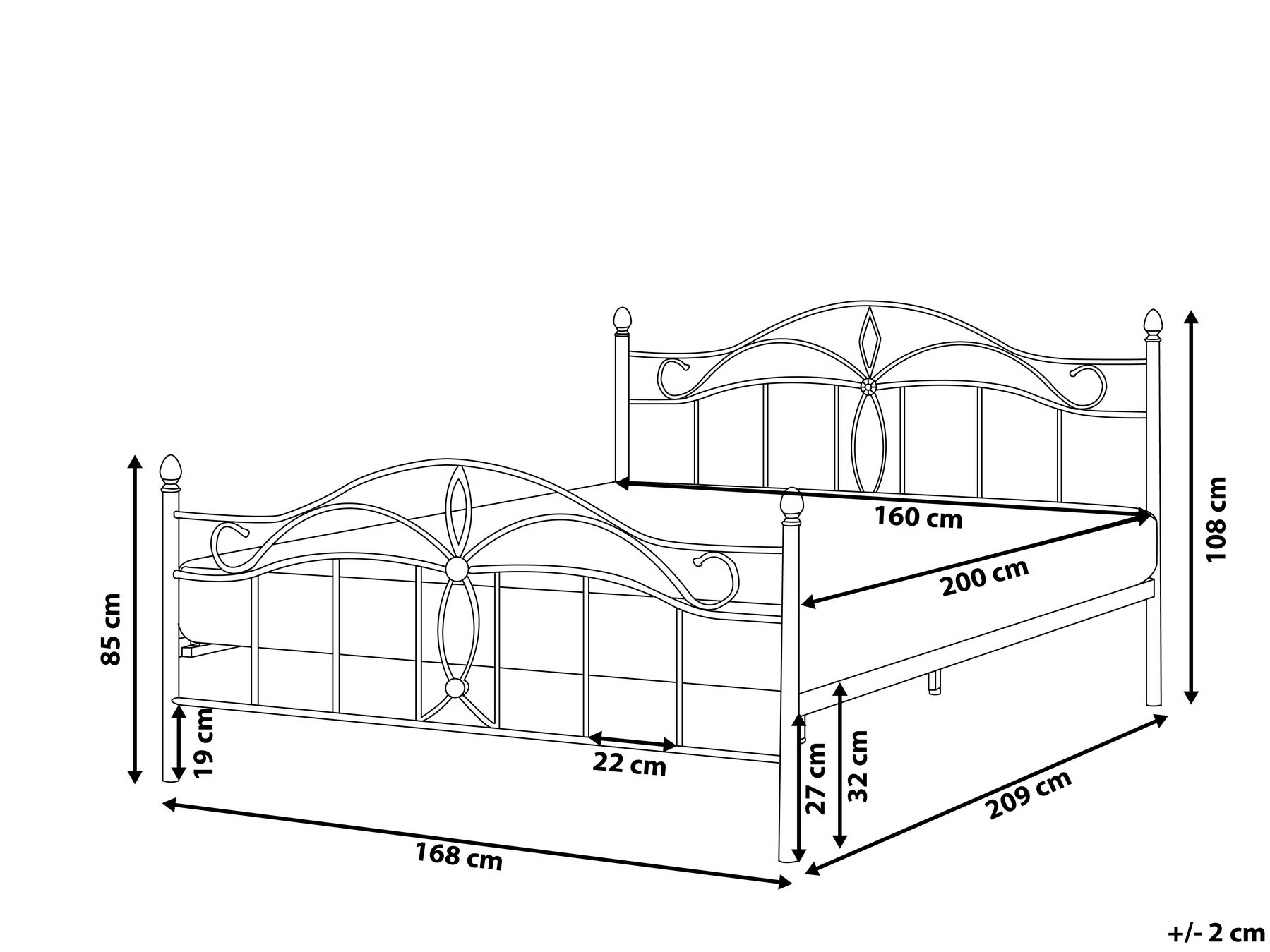 Bed Metal ANTLIA 160 x 200 cm (EU King Size) Black_806601