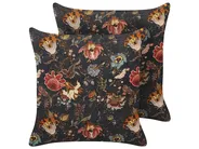 Set of 2 Decorative Cushions RAMONDA 45 x 45 cm Velvet Multicolour Floral Pattern_838926
