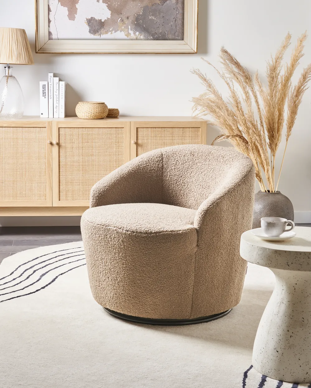 Swivel Armchair DAVIK Boucle Taupe