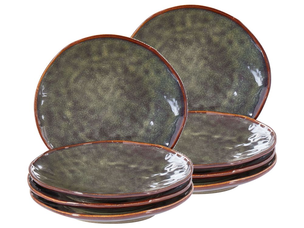 Set of 8 Side Plates THYME Stoneware Dark Green 22 cm