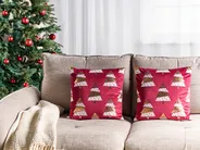 Set med 2 prydnadskuddar GOLDSPRUCE 45 x 45 cm Sammet Röd Julmotiv_879391
