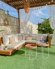 Garden Corner Sofa 5 Seater MARETTIMO Certified Acacia Wood Off-White Left Hand_826313