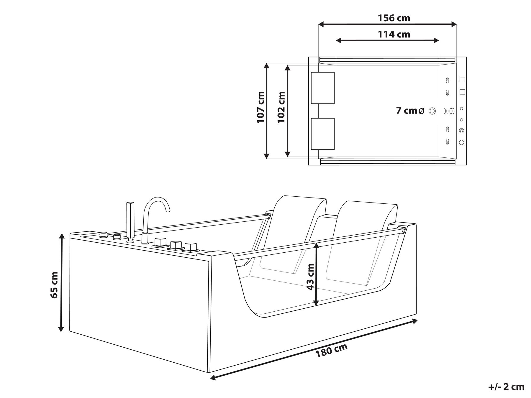 Corner Hot Tub with LED CURACAO 1800 x 1200 mm White_784246
