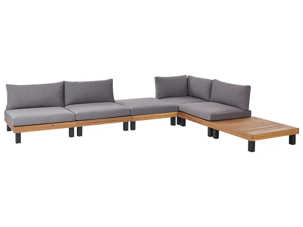 Garden Corner Sofa with Table 5 Seater FRAZZANO Modular Certified Acacia Wood Grey_932977