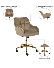 Skrivbordsstol PALMDALE Sammet Taupe_1073322