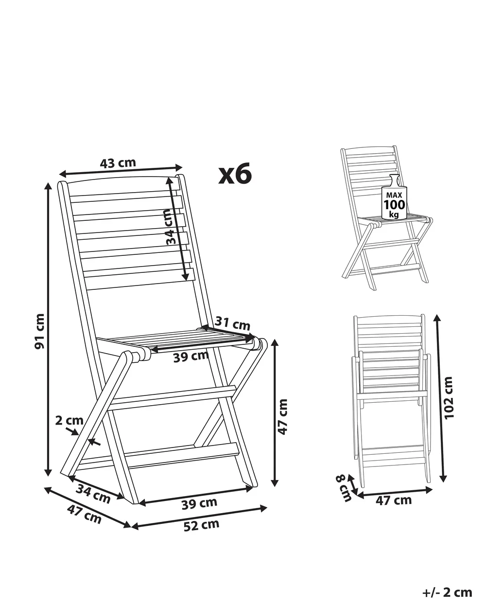 Set of 6 Garden Chairs TOLVE Acacia Wood Brown_785020