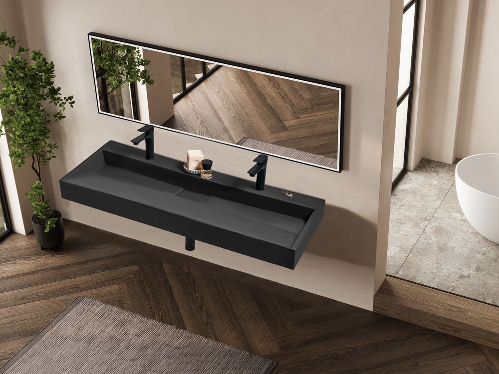 Vegghengt dobbel servant QUENKO 120 x 46 cm Mineralstøp Svart