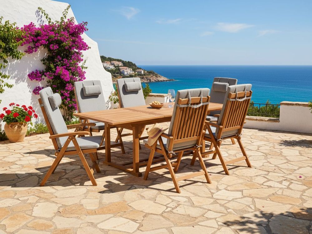 Garden Dining Set 6 Seater JAVA PREMIUM Acacia Wood Light Grey