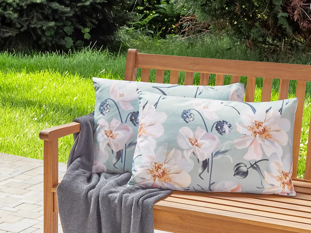 Set of 2 Outdoor Cushions APRICALE Floral Pattern 40 x 60 cm Blue