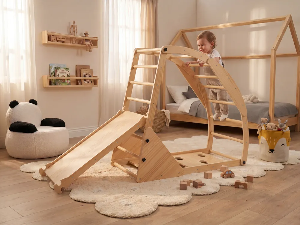 Multifunktionell klätterbåge CALALA Furu Ljusbrun_1083607