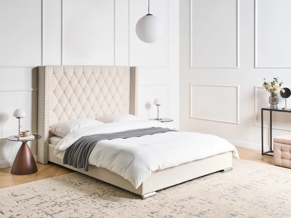 Bed Velvet LUBBON 160 x 200 cm (EU King Size) Off-White