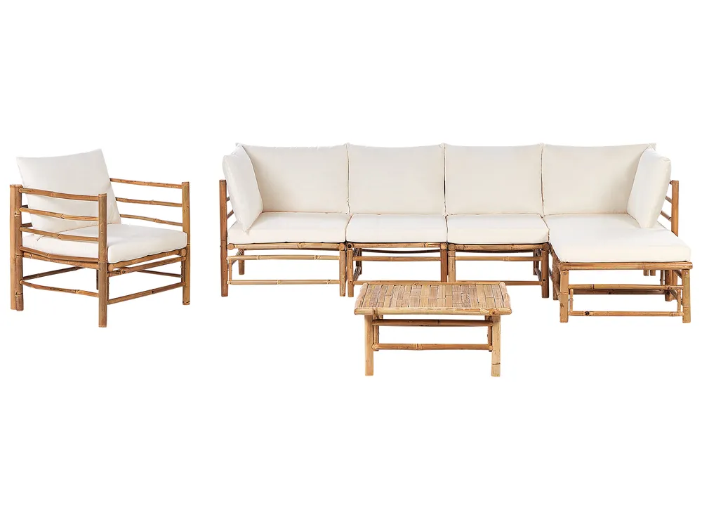 Garden Lounge Set with Table 6 Seater CERRETO Bamboo Off-White Left Hand