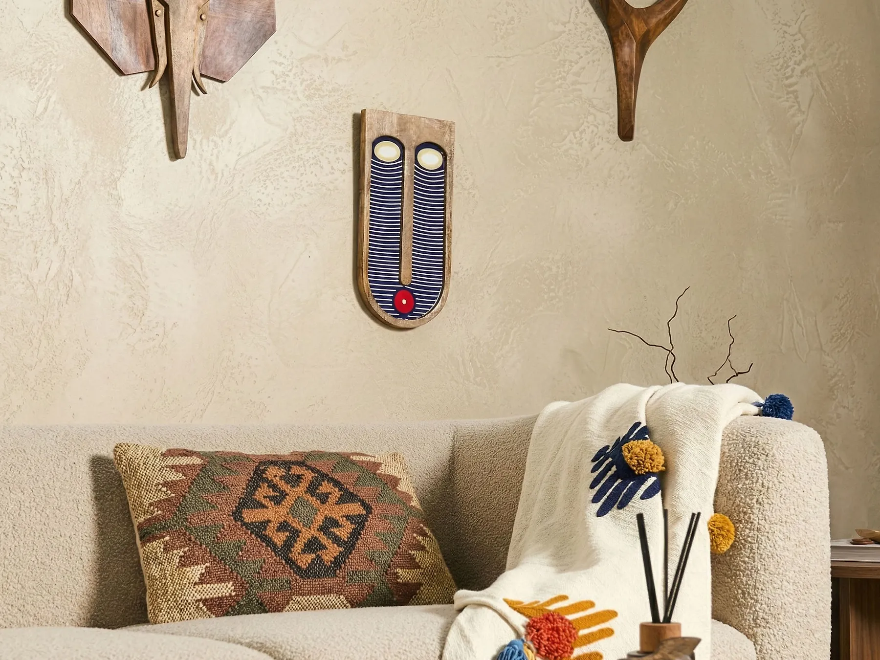 Wall Decor Face JIMETA 40 cm Mango Wood Blue_1038592
