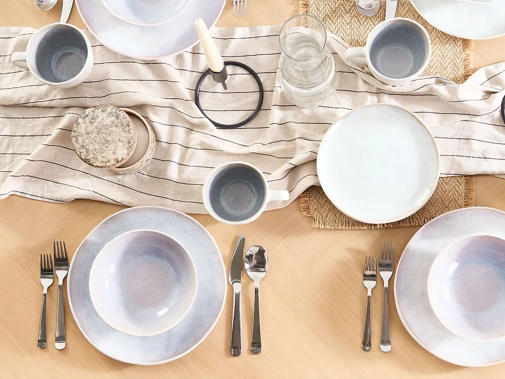 Set of 8 Deep Plates SESAME Stoneware Light Grey 18 cm_1184085