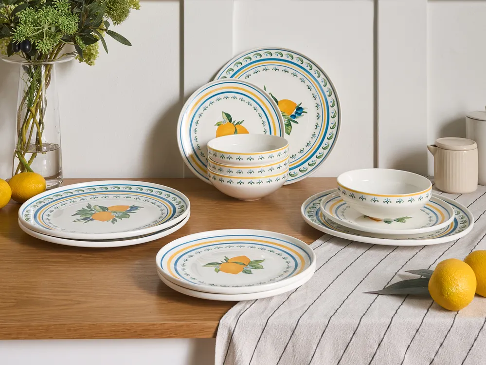 Set of 12 Dinnerware TARRAGON Porcelain White/ Green_1069197