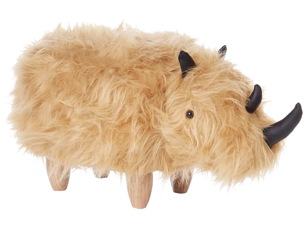 Animal Stool WOOLLY Rhino Faux Fur Beige