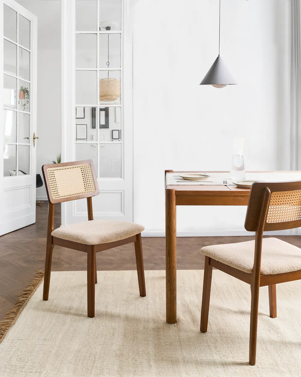 Set of 2 Dining Chairs EMBAR Wood Brown/ Light Beige