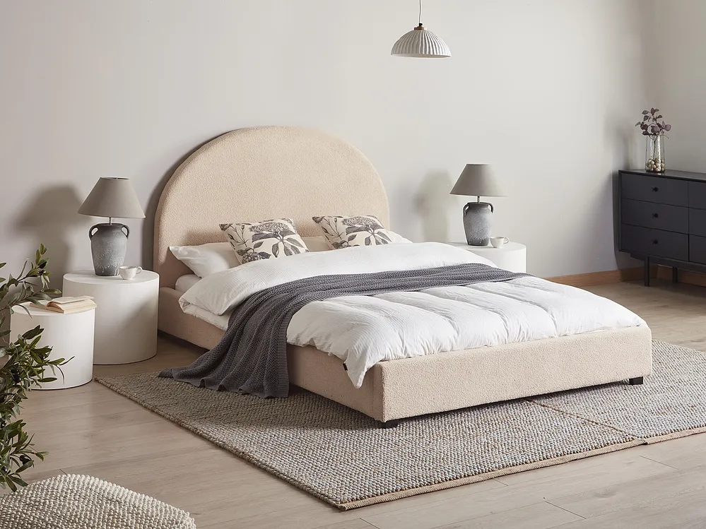 Säng med lamellram Bouclé VAUCLUSE 140 x 200 cm Beige_975994