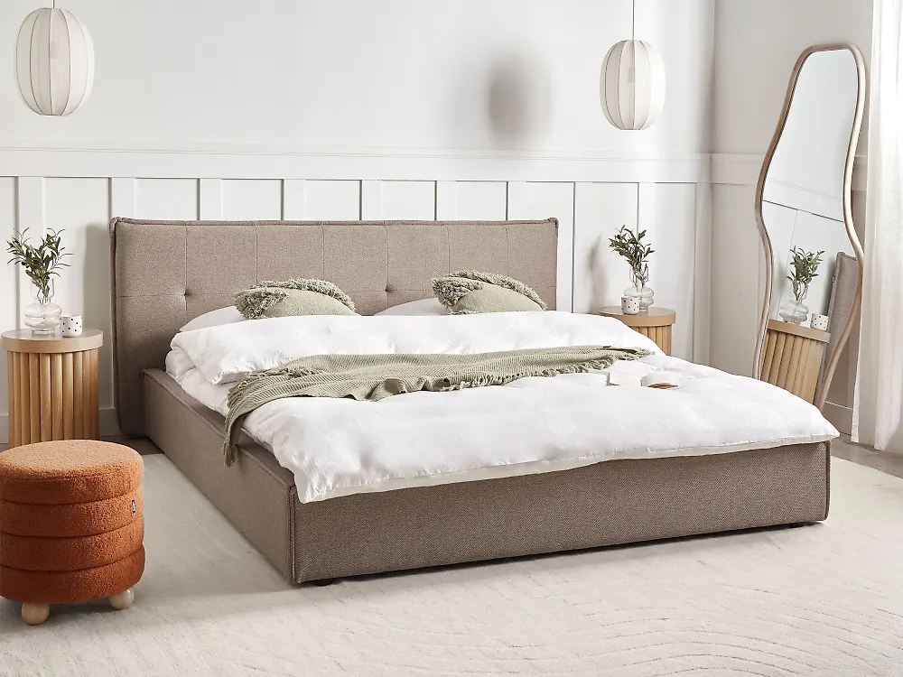 Bed Faux Linen LESTRE 180 x 200 cm (EU Super King) Taupe_1184032